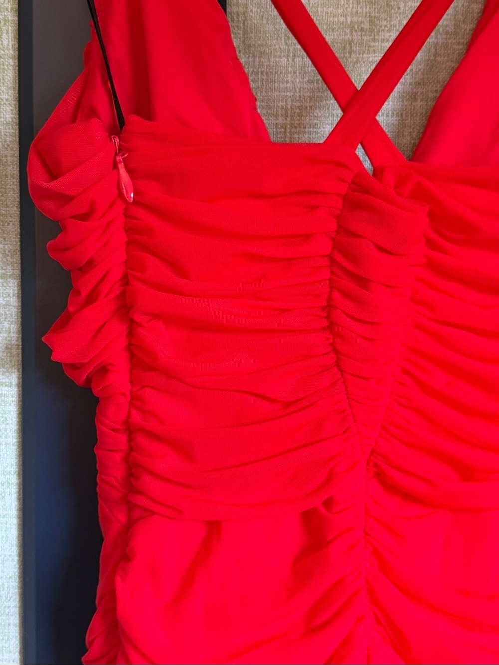 Vintage Y2K bebe Ruched Mesh Fitted Mini Party Dress in Fiery Red, Size S - Picture 5 of 10